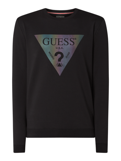 Guess Bluza o kroju slim fit z odblaskowym nadrukiem z logo model ‘Audley’ Czarny 2