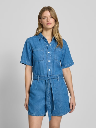 Marc O'Polo Denim Jumpsuit met platte kraag en strikceintuur Jeansblauw - 4