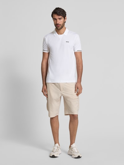 BOSS Green Slim fit poloshirt met labelopschrift, model 'Palle Mesh' Wit - 1