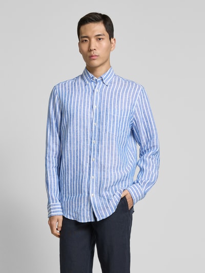 Christian Berg Men Regular Fit Leinenhemd mit Button-Down-Kragen Royal 4