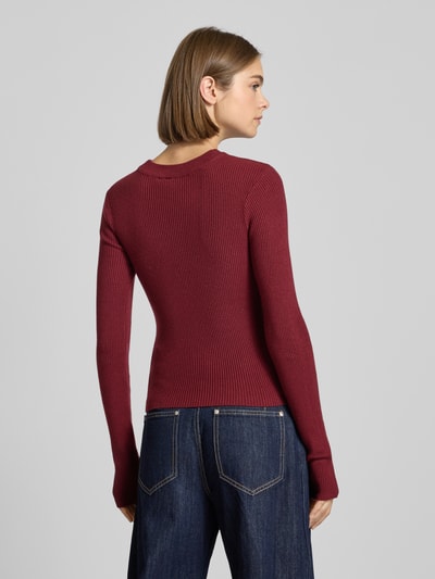 Pieces Slim Fit Strickpullover aus Viskose-Mix Modell 'MIRA' Dunkelrot 5