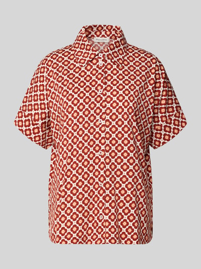 Produktfoto, Regular Fit T-shirt aus reiner Baumwolle van Marc O'Polo, dames t-shirt met all-over motief, overhemdkraag, korte mouw, knoopsluiting, rood en wit, puur katoen