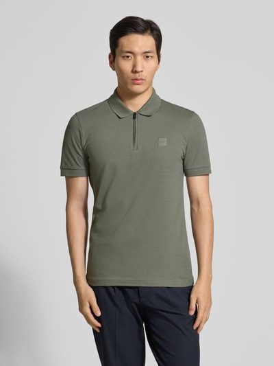 BOSS Orange Koszulka polo z mieszanki bawełny o kroju slim fit model 'PASSERZIP' Oliwkowy 4