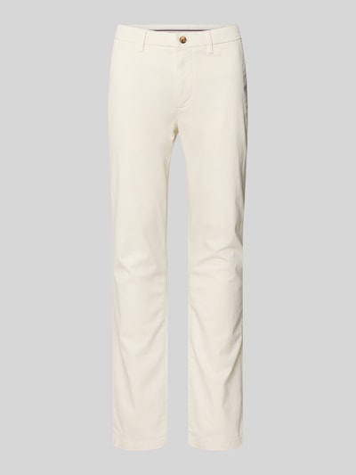 Produktfoto, Slim Fit Chino aus Baumwoll-Mix Modell 'BLEECKER' von Tommy Hilfiger in Creme mit feinem Allover-Muster und Gürtelschlaufen