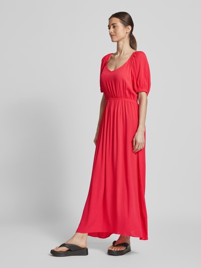 ICHI Midikleid aus Viskose mit V-Ausschnitt Modell 'MARRAKECH' Pink 1