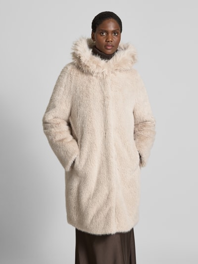Marc Cain Regular fit lange jas van imitatiebont Zand - 4