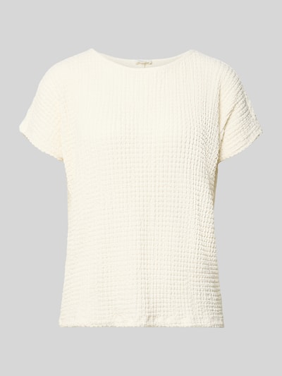 Produktfoto, Relaxed Fit T-Shirt mit Strukturmuster von s.Oliver RED LABEL in Creme, kurzarm, Crinkle-Struktur, unifarbene Optik.