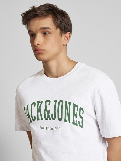 Jack & Jones T-shirt met labelprint, model 'CYRUS' Lichtgrijs gemêleerd - 3