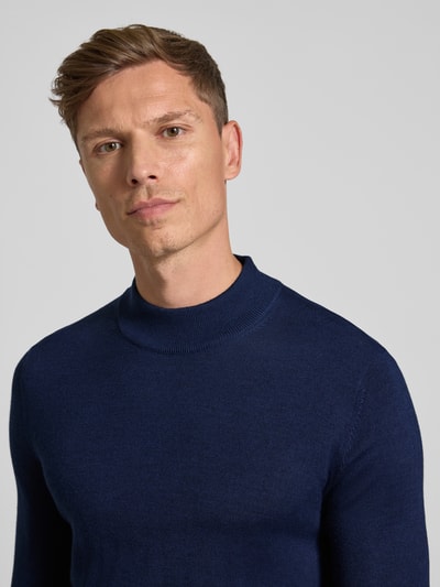 Christian Berg Men Sweter z dzianiny z mieszanki wełny merino ze stójką Ciemnoniebieski melanż 3