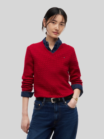 Tommy Hilfiger Regular Fit Pullover aus reiner Baumwolle Bordeaux 4