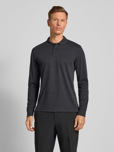 Christian Berg Men Regular fit poloshirt in design met lange mouwen Antraciet - 4