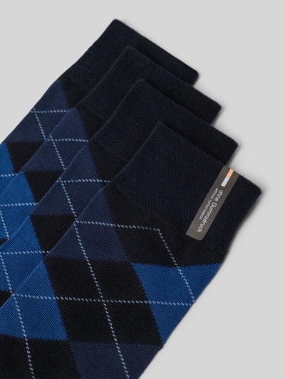 Produktfoto, Socken aus Baumwoll-Mix mit Logo-Stitching im 4er-Pack von camano, dunkle Töne, Rautenmuster, elastischer Bund.