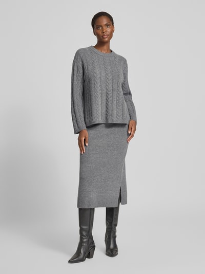 MOS MOSH Wollen rok met geribde zoom, model 'Bryndis' Donkergrijs - 1