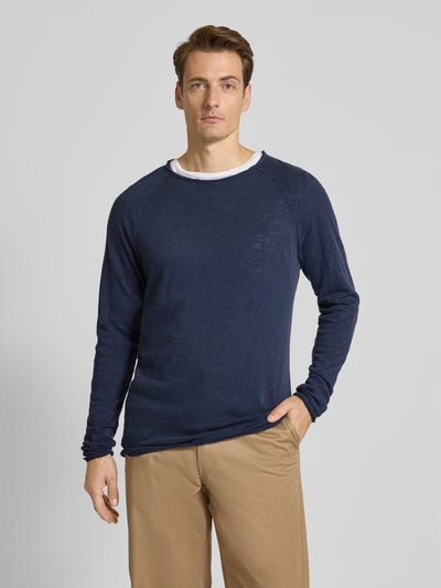 American Vintage Shirt met lange mouwen en ronde hals, model 'SONOMA' Marineblauw - 4