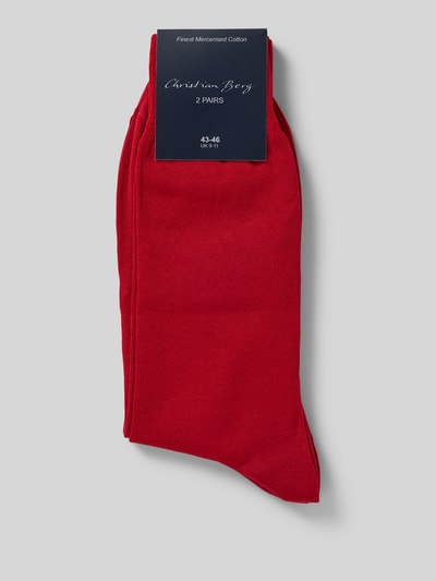 Produktfoto, Socken mit Label-Print im 2er-Pack von Christian Berg Men, mieszanka bawełny, dopasowany krój, prążkowane wykończenie, czerwone.