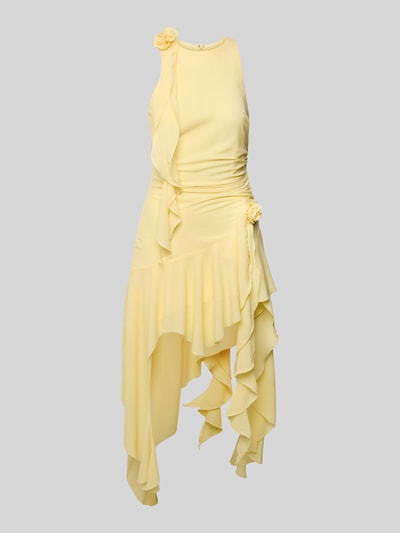 Bardot Knielanges Cocktailkleid mit seitlicher Raffung Hellgelb 2