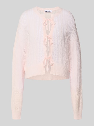 Review Kardigan z dzianiny z ażurowym wzorem Różowy 2