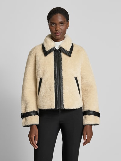 Marc Cain Regular Fit Jacke mit Kunstfellbesatz Ecru 4