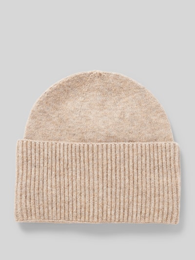 s.Oliver RED LABEL Beanie mit Wollanteil und breitem Rippstrick-Umschlag Beige 1