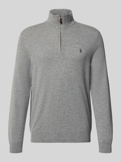 Polo Ralph Lauren Strickpullover aus Wolle mit Stehkragen und Reißverschluss Mittelgrau 2