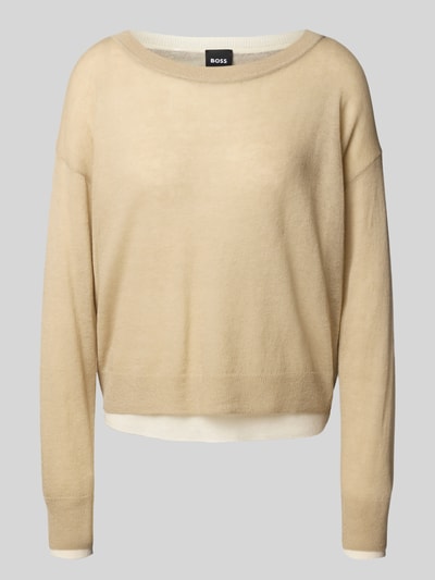 BOSS Relaxed fit gebreide pullover van wolmix, model 'FEMOK' Beige gemêleerd - 2