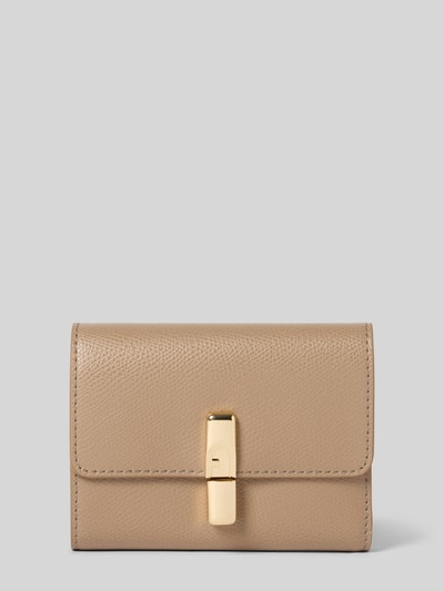 Produktfoto, Portemonnaie aus Leder Modell 'IRIDE' von FURLA, beżowy odcień, złoty detal z logo, przegródki, struktura skóry, portfel damski