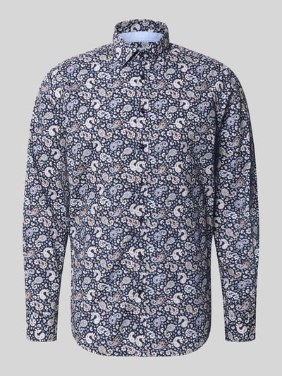 Produktfoto, Regular Fit vrijetijdsoverhemd met paisleymotief en Kentkraag van Christian Berg Men, puur katoen, donkerblauw met wit en lichtblauw, herenmode