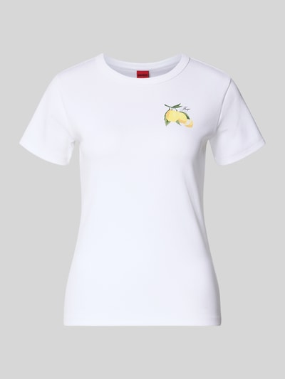 Produktfoto, Regular Fit T-Shirt aus Baumwoll-Mix Modell 'DELORIS_4' von HUGO, Optik: Unifarben, Label-Print, Motiv-Print, Rundhals, Kurzarm, Materialverarbeitung: Jersey