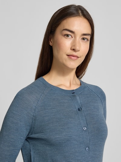 BOSS Regular fit gebreid jack van zuivere scheerwol, model 'FONAMI' Rookblauw - 3