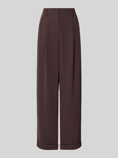 Produktfoto, Relaxed Fit Stoffhose mit Kellerfalten von Armani Exchange in Dunkelbraun, umgeschlagene Beinabschlüsse, glatte Textur, Damen Stoffhose