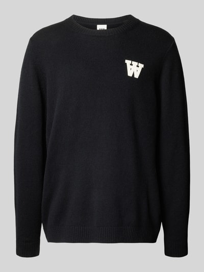Wood Wood Gebreide pullover met stitching en ronde hals, model 'Tay' Zwart - 2