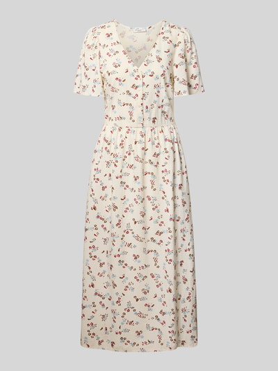 Produktfoto, Tailliertes Freizeitkleid aus Viskose-Baumwoll-Mix von Marc O'Polo DENIM in Creme mit rotem und gelbem Blumenmuster.