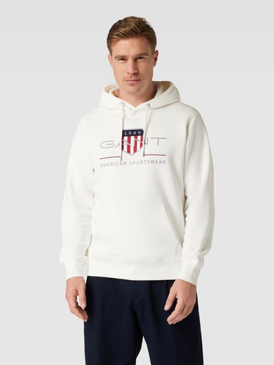 Gant Hoodie mit Label-Stitching und Känguru-Tasche Offwhite 4