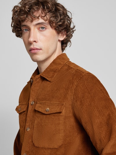 Jack & Jones Regular fit ribcordoverhemd met paspelzakken op de borst, model 'EDDIE' Middenbruin - 3