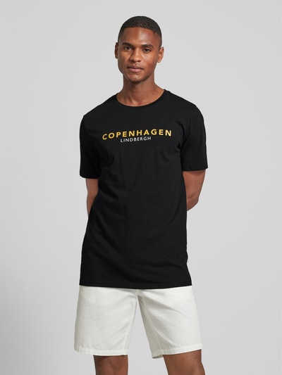 Lindbergh T-shirt met labelprint, model 'Copenhagen' Zwart - 4