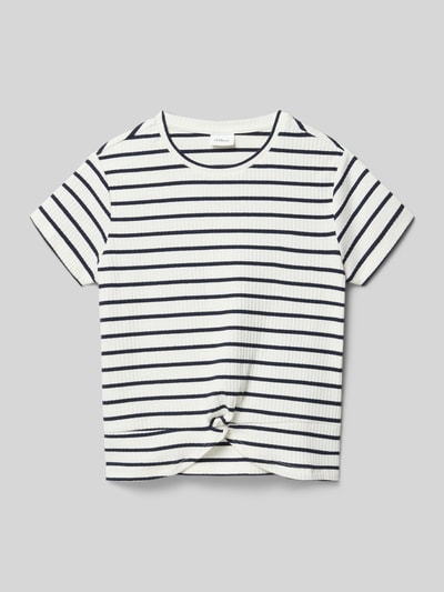 Produktfoto, Slim Fit T-Shirt aus Baumwoll-Mix von s.Oliver RED LABEL, Optik: Allover-Muster, gestreift, Knoten-Detail, Ripp-Struktur