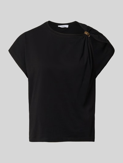 Produktfoto, schwarzes Damen T-Shirt im One-Shoulder-Look Modell 'ALLIA' von Bash aus reiner Baumwolle, Regular-Fit, Rückenlänge 58 cm.