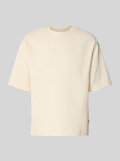 Produktfoto, Regular-Fit T-Shirt in Plissee-Optik von REVIEW, cremefarbener Material-Mix mit Stretch, strukturierte Oberfläche, Rundhalsausschnitt