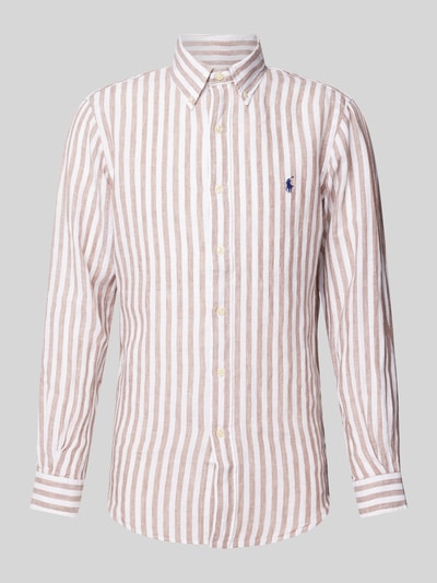 Polo Ralph Lauren Koszula lniana o kroju custom fit ze wzorem w paski Khaki 2