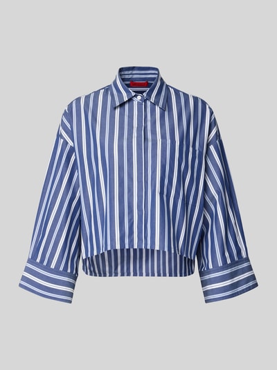 Productfoto, Boxy Fit Hemdbluse aus reiner Baumwolle Modell 'VELOCE' van MAX&Co., blauw wit gestreept all-over motief, borstzak, overhemdkraag, lange mouw, wijdte manchet, knoopsluiting, puur katoen