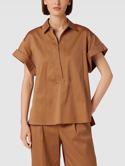 Windsor Blouseshirt met vaste mouwomslagen Middenbruin - 4