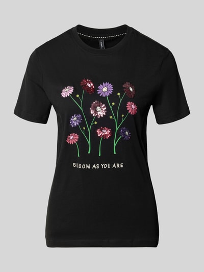 Produktfoto, Slim Fit T-Shirt aus reiner Baumwolle Modell 'KITA' von Only, Optik: Unifarben, Motiv-Print mit Pailletten, Rundhals, Kurzarm, Jersey