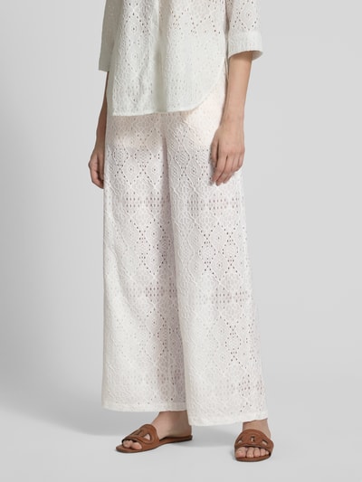 Zero Wide Leg Stoffhose mit Lochstickerei Weiss 4