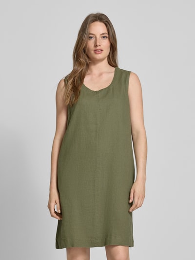 FREE/QUENT Knielanges Leinenkleid mit Rundhalsausschnitt Modell 'LAVA' Khaki 4