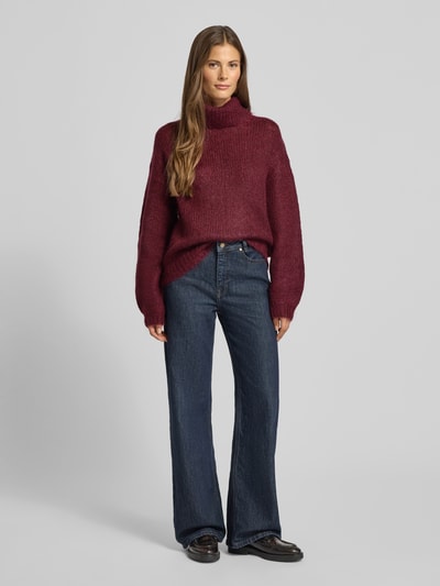 YAS Oversized gebreide pullover met ribboorden, model 'LAMBI' Bordeaux - 1