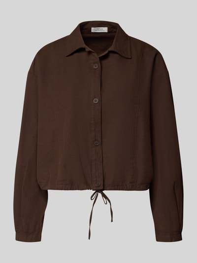 Produktfoto, Relaxed Fit Hemdjacke aus Baumwoll-Leinen-Mix Modell 'Formente' von OPUS in Dunkelbraun, Hemdblusenkragen, Knopfleiste, strukturierte Textur