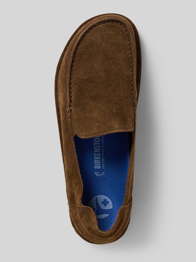 Produktfoto, Loafer aus echtem Veloursleder Modell 'Utti' von Birkenstock in Braun, abgerundete Passform, profilierte Sohle, Absatzhöhe 5 cm, Schafthöhe 6 cm, Schaftweite 6 cm, Damen