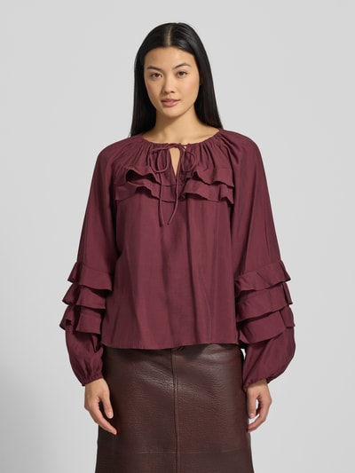YAS Bluzka z falbanami model ‘TEMURA’ Bordowy 4