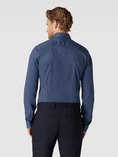 OLYMP No. Six Super slim fit zakelijk overhemd met all-over motief, model 'Nick' Marineblauw - 5