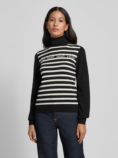 LIU JO SPORT Slim Fit Rollkragenpullover aus Viskose-Mix in Strick-Optik Black 4